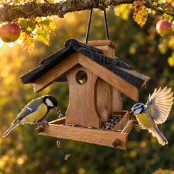 Vogelfutterhaus Pico mit Futtersilo | massive europäische Kiefer | von oben befüllbar | zwei Sitzstangen | Kordelaufhängung | zooprinz