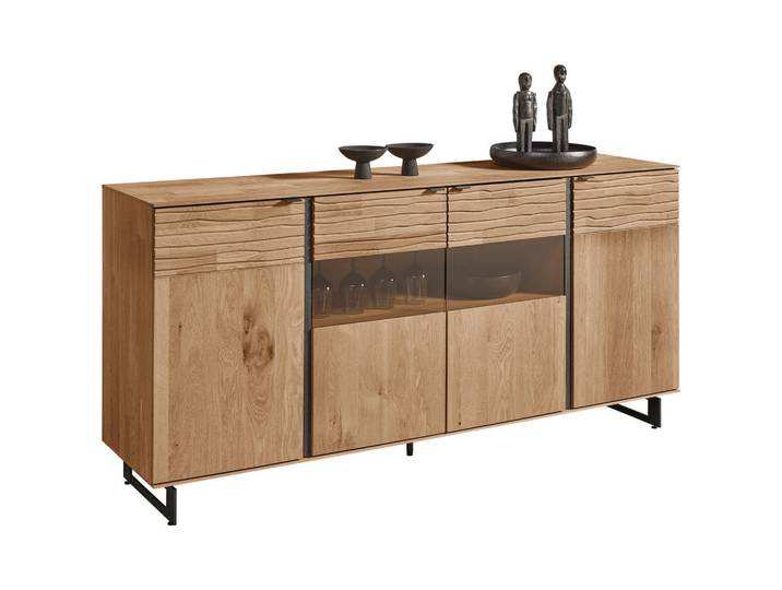 Valnatura Sideboard, Eiche, Metall, Kerneiche, massiv, 3 Fächer, 192x94x44 cm, Goldenes M, stehend, Holzmöbel, Kleinmöbel Holz, Holzkommoden, Sideboards Holz
