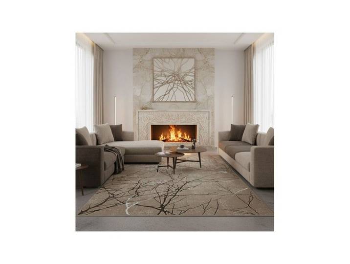 Melis Home Tapis modernes design Beige 200 cm rond moderne à motif branches abstraites et effet marbre