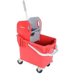 Einfachfahrwagen Bayersan 25 L Kunststoff rot mit Presse Putzwagen mit laufleisen Lenkrollen und einer Presse