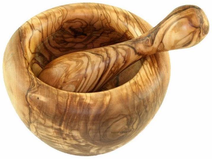Mörser OLIVENHOLZ-ERLEBEN rund inkl. Stößel, Olivenholz , braun (holzfarben), H:7cm Ø:12cm, Massivholz, Mörser, Mörser, Funktionaler Mörser aus Olivenholz, gerundeter Rand oben