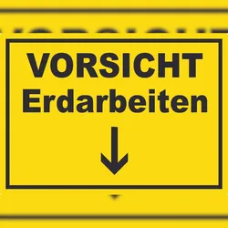 HB-Druck Vorsicht Erdarbeiten mit Richtungspfeil unten Aufkleber A5 (148x210mm)