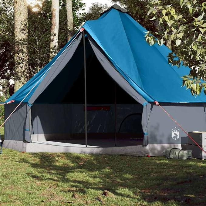 Tipi-Familienzelt 10 Personen Blau Wasserdicht | Polyester mit PolyurethanBeschichtung, versiegelte Nähte, E-Anschluss, Aufbewahrungstasche, Netzwände