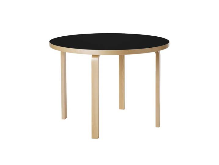 ARTEK table ronde AALTO TABLE 90A (Bouleau laqué naturel, plateau en linoléum noir - Bois massif et placage)
