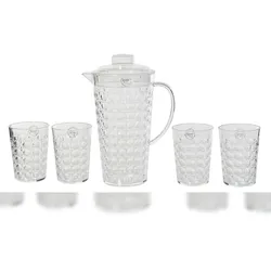 Decoris 4 Trinkgläser mit Kanne Kunststoff Trinkgeschirr Gläser Krug Gläserset Karaffe Trinkbecher Wassergläser Saftgläser Limonadengläser Transparent