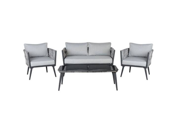 GARTENMÖBEL-SET 4-sitzer Rattan Grau Preveza