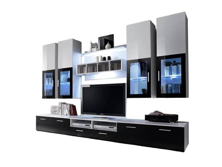 Xlmoebel Wohnwand Wandregal aus Holz in zeitgemäßem Design für elegantes Wohnen, (8-St., 3x TV-Ständer/Wandregal/4x Wandschrank), Hergestellt in Europa
