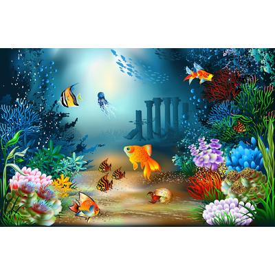 Fototapete PAPERMOON "FISCHE-OZEAN SEE MEER FISCH KORALLEN RIFF WANDBILD XXL", bunt, B:5m L:2,8m, Vlies, Tapeten