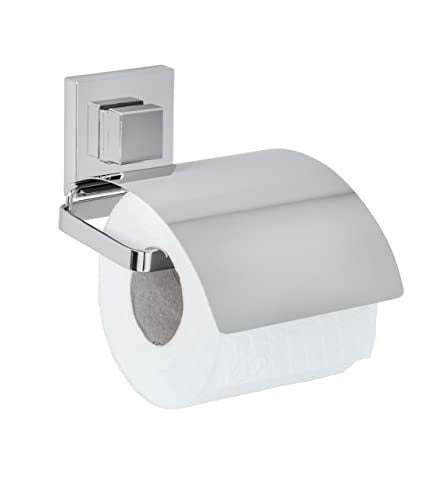 WENKO Vacuum-Loc Quadro Toiletrolhouder met klep, Zilver, B/D/H: 13 x 11,5 x 11,5 cm
