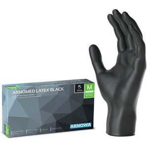 Arnomed Einmalhandschuhe Latex Black, schwarz, 100 Stück, Latex, chemikalienbeständig, lebensmittelecht, Größe M