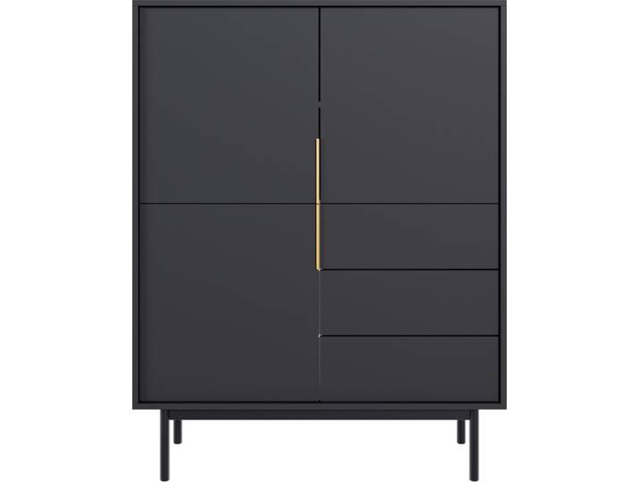 Commode : trois tiroirs\, trois portes\, couleur noire
