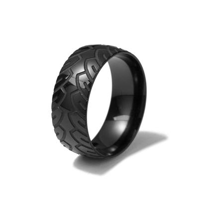 Fingerring FIRETTI "Schmuck Geschenk Edelstahl Damenring Herrenring Autoreifen-Spur" Gr. 64, schwarz, Fingerringe, Damen, 64, Edelstahl, 8mm, Fingerring, Made in Germany