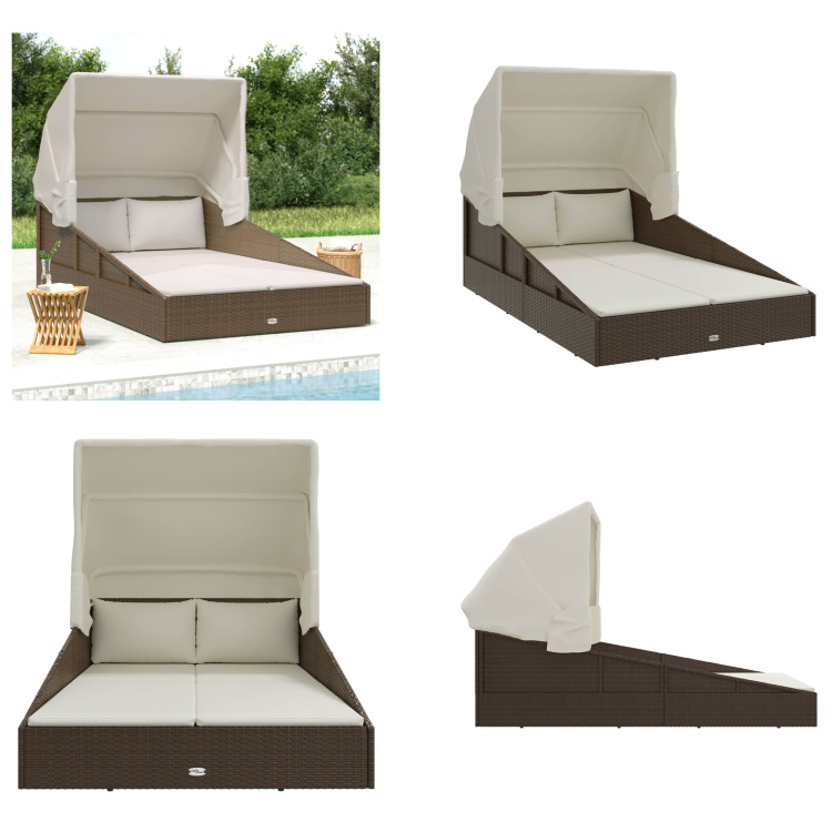 vidaXL Sonnenliege mit Faltdach Braun 200x114x128 cm Poly Rattan - Sonnenliege - Sonnenliegen - Sonnenbett - Tagesbett