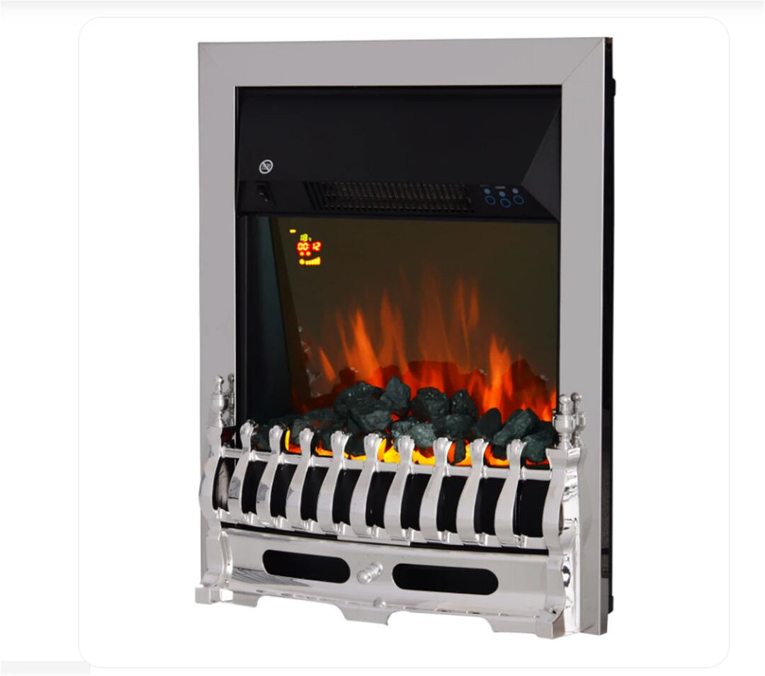 Belfry Heating Fayette Electric Fireplace 1 & 2KW LED Fire Remote Control Heater Silver Silver 59.2cm H X 48.2cm W X 18.5cm D