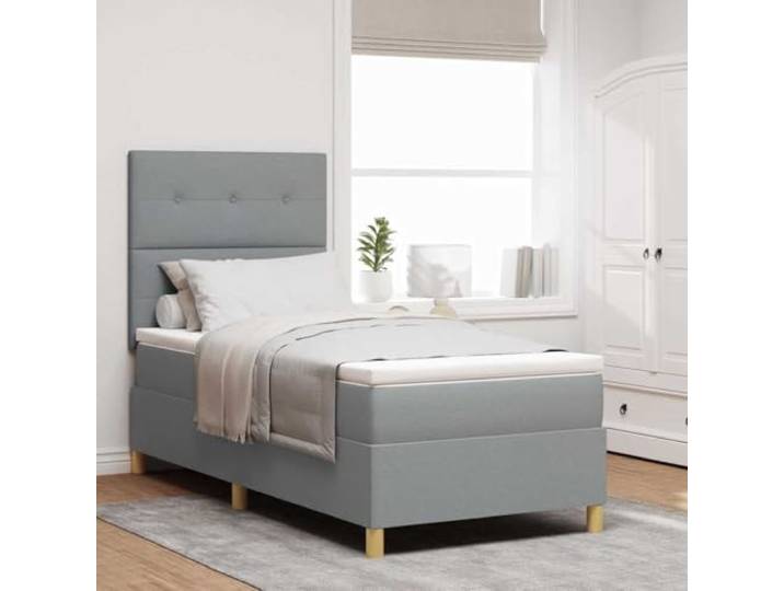 Strapazierfähiger Polsterbezug verstellbares Kopfteil mittlere Festigkeit Boxspringbett mit Matratze Hellgrau 90x200 cm Stoff Einzelbett mit verstellbarem Kopfteil und Taschenfederkern Lattenrost