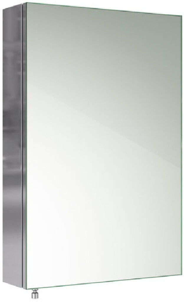 iBathUK Porto Wall Mounted Stainless Steel Bathroom Mirror Cabinet with Single Door Storage Unit & 2 Shelves in Silver, 600x400mm Silver 600mm H