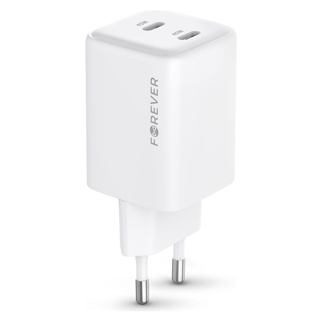 Forever TC-08-45CC GaN PD charger 2x USB-C 45W white (45 W, 2 Ports) (67967223)