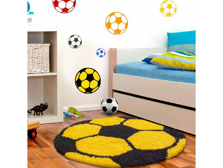 Kinderteppich AYYILDIZ TEPPICHE Fun 6001 Gr. 10, gelb, H:30mm Ø:120cm, Kunstfaser, Teppiche, Kinderteppich, robuster Kurzflor, Fussball, Kinderzimmer