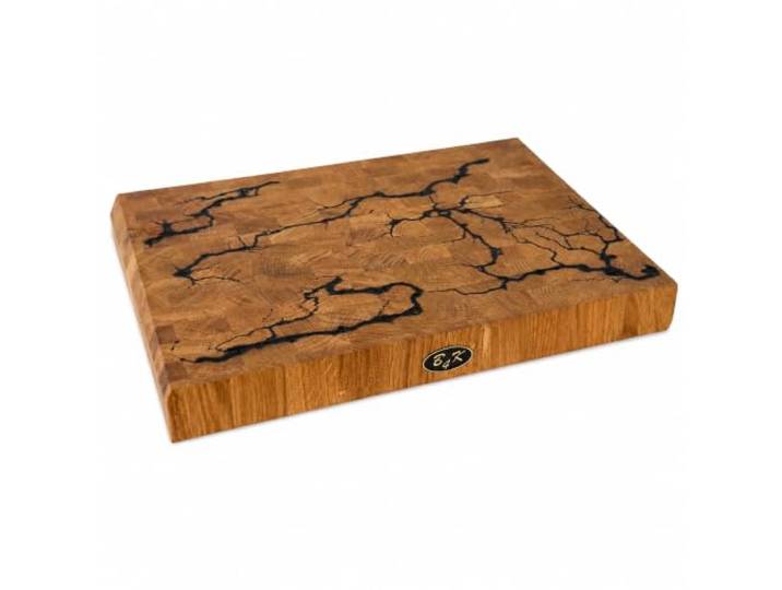 B4K® Hackblock aus Eiche 40x30x4 cm Lichtenberg-Blitze Design Premium Hirnholzbrett mit Griffen Handgefertigtes Schneidebrett Antibakteriell & Messerschonend