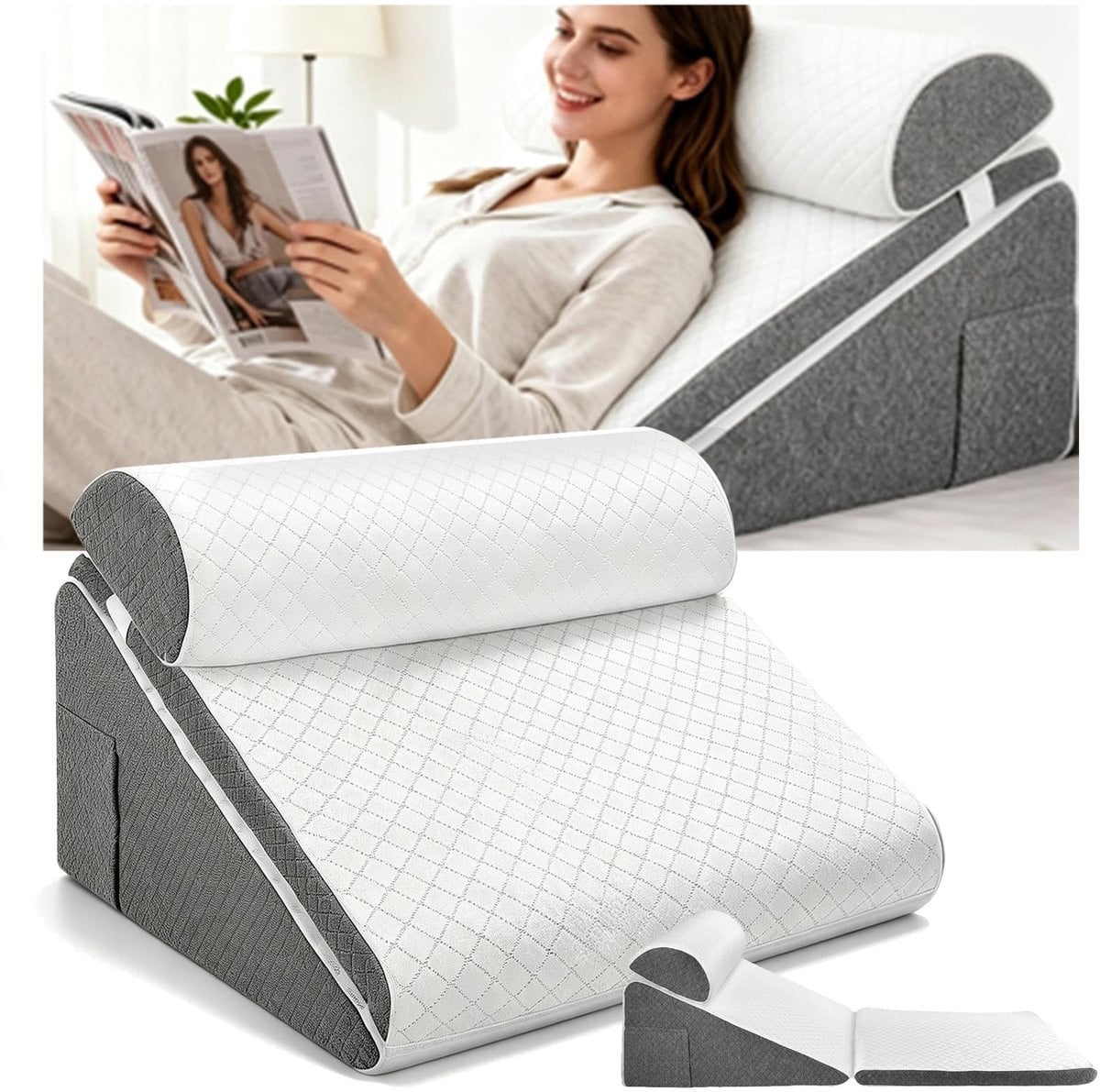 Omgoods 3-in-1 Orthopedisch Hoofdkussen met Verstelbare Wedge