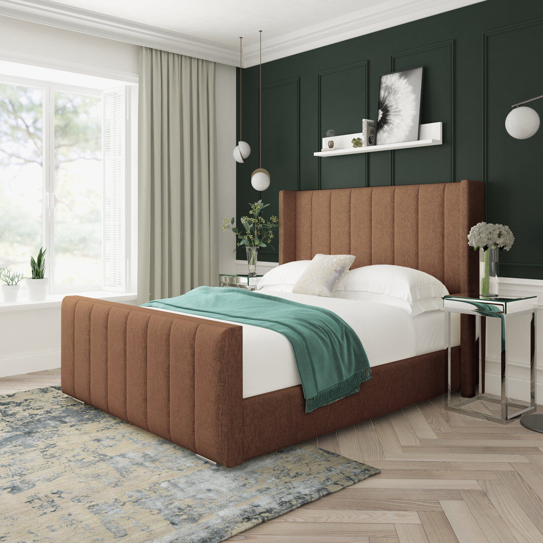 Lark Manor Willow Chenille Upholstered Bed Frame Brown Single (3')