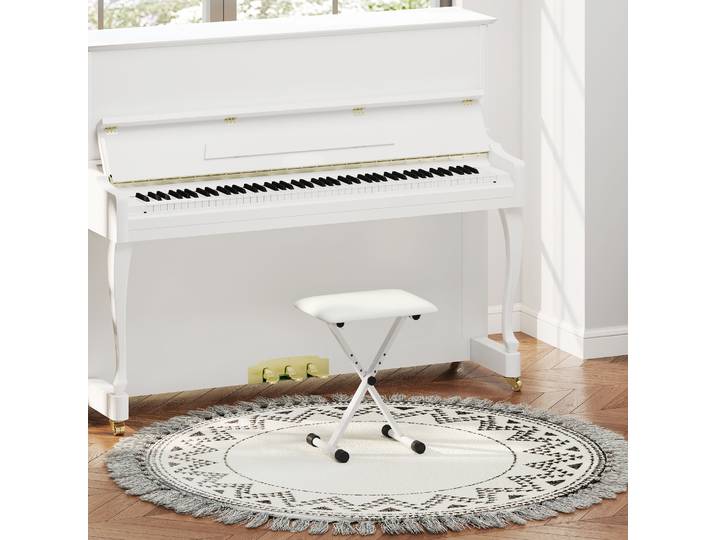 HOMCOM Tabouret Piano Réglable PU Blanc 39x29x37-47 cm