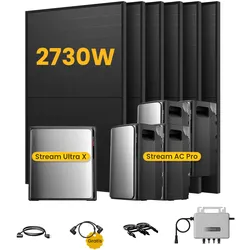 EcoFlow Stream Ultra X, Solaranlage mit Speicher, mit 6 x 455W Bifazialen Solarmodulen, by Powerness - Stream Ultra X + 4 x Stream AC Pro | 11520Wh / ohne Zubehör / Selbstabholung