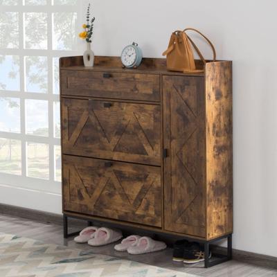 RELEXHHOON Slim Farmhouse Shoe Cabinet with 2 Flip Down Drawers and Storage