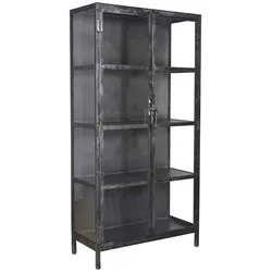 Vitrine Cheol geschliffenes Metall, Industrial Design, Dunkelgrau mit 2 Glastüren, 90x40x190 cm