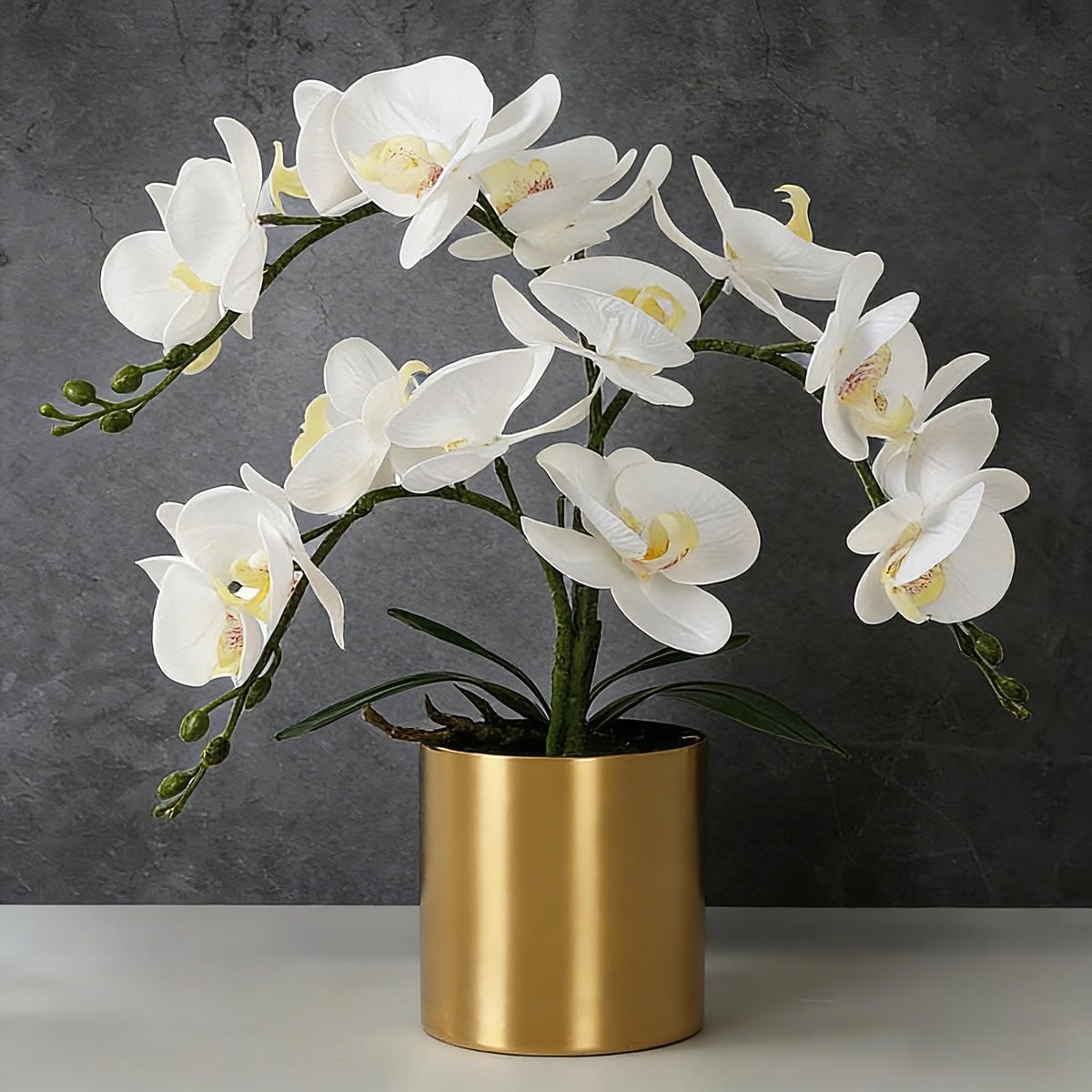 Omgoods Kunstmatige Orchidee in een Witte en Gouden Vaas