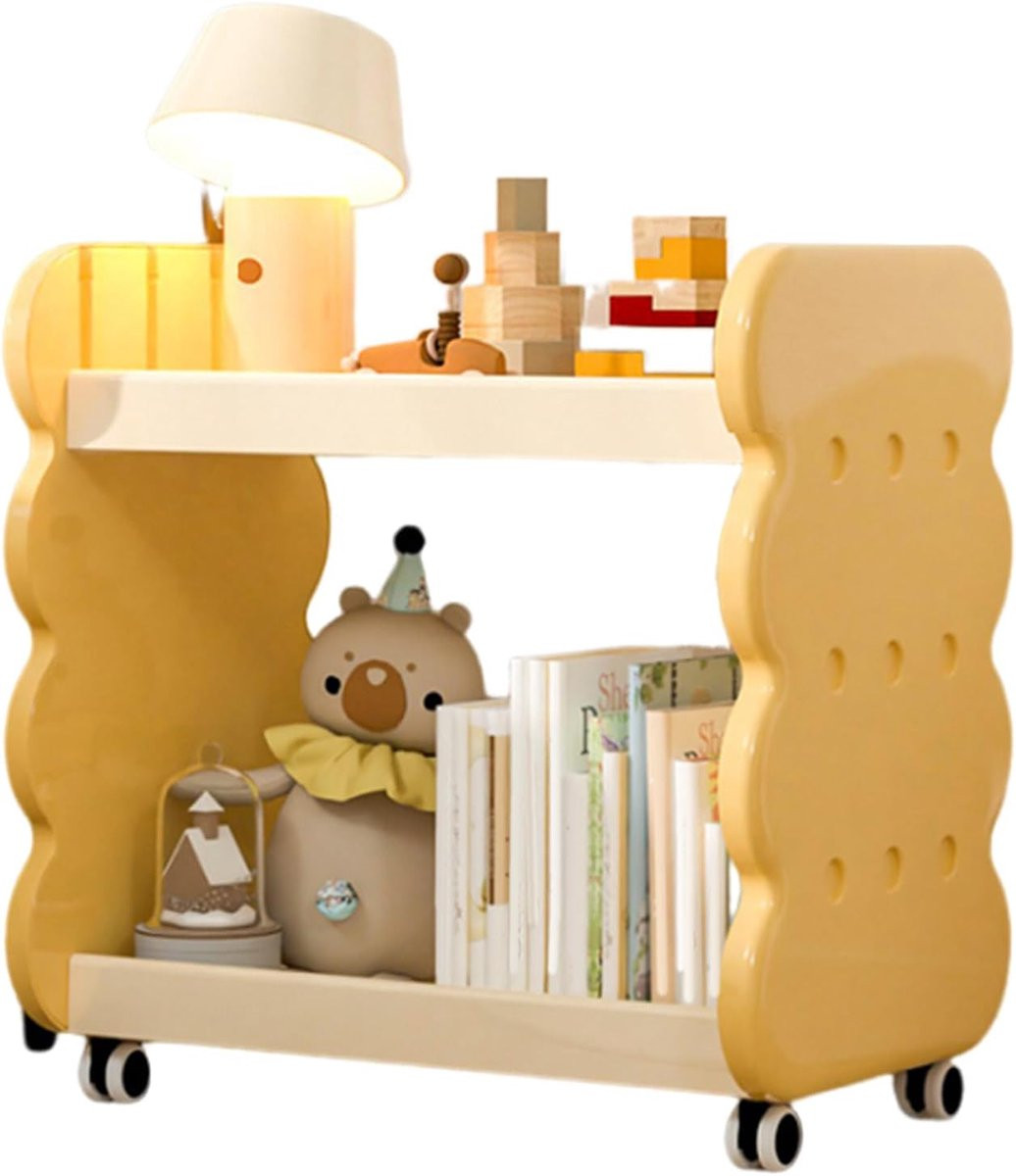 Kinder Boekenplank Opbergmeubel met Wieltjes voor de Kinderkamer - Geel - B/D/H: 55 x 35 x 65 cm