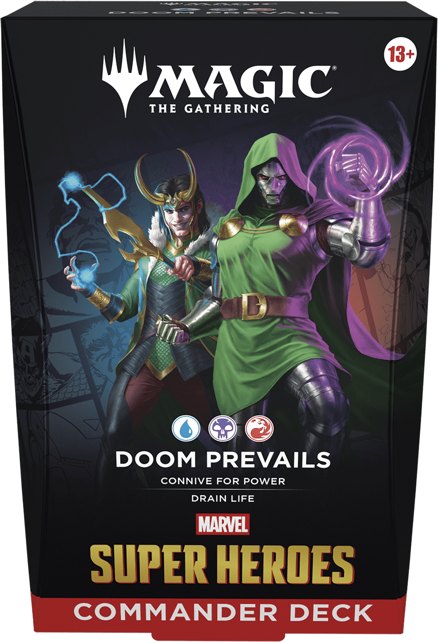 Magic: The Gathering   Marvel Super Heroes Commander Deck – Doom Prevails by Wizards of the Coast (100-card Deck, Blue-Black-Red)