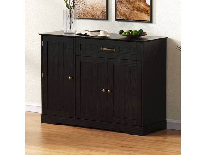 Buffet - DREAMMESPACE - 3 portes et 1 tiroir - MDF - Noir - Style moderne et scandinave