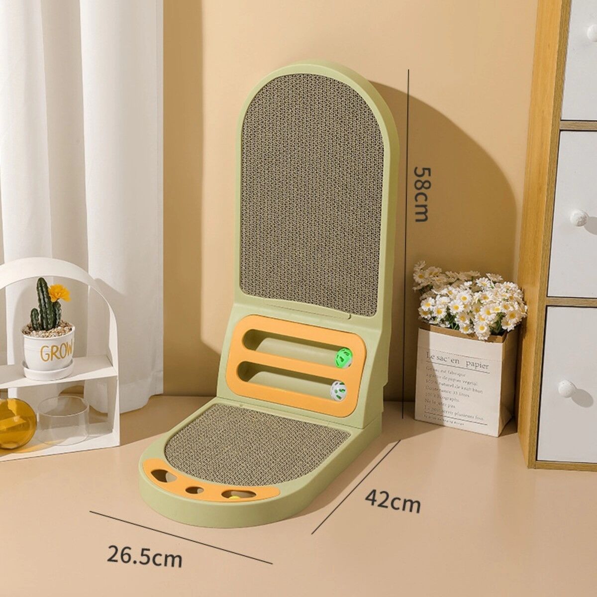 INF Griffoir semi-circulaire intégré - Lit et griffoir vertical 2-en-1, ABS, grand 58.00cm x 42.00cm x 26.00cm Vert