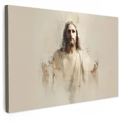 LEINWANDBILD Porträt - Abstrakt - Jesus - Beige Gemälde 60x40 cm