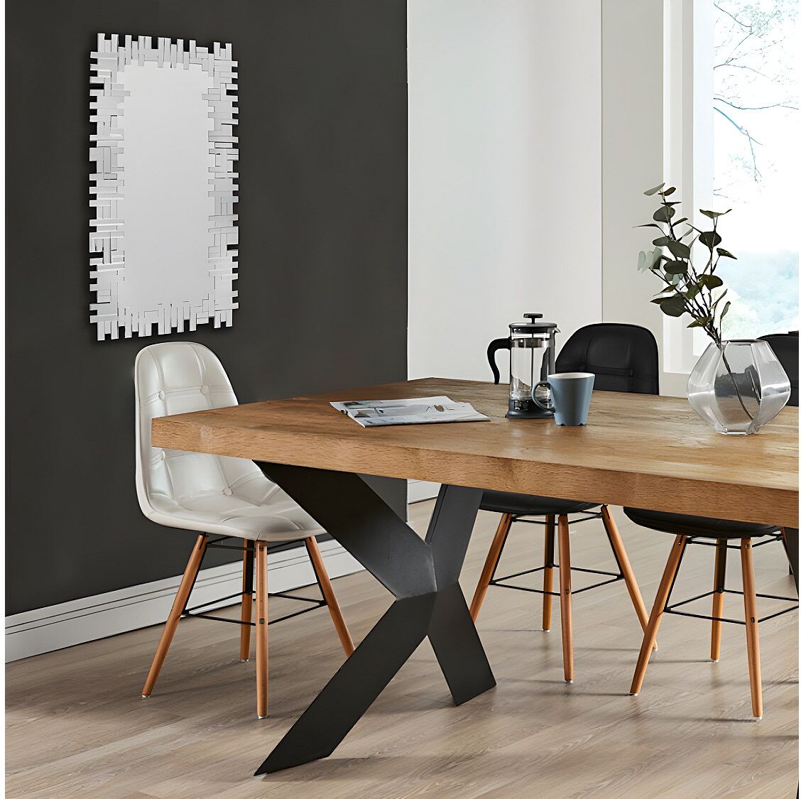 Unique Lustro ścienne LOLA 120 × 2 × 57 cm – stal nierdzewna i MDF – kolor srebrny