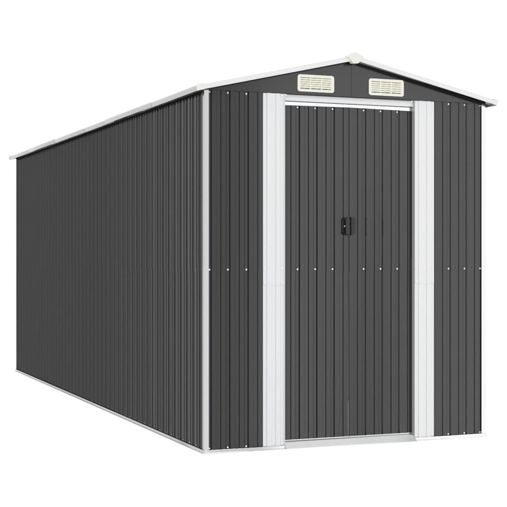 Gerätehaus Anthrazit, verzinkter Stahl, rostfrei, mit Schiebetür und Lüftungsschlitzen, 192x523x223 cm, für Gartenwerkzeuge und Poolzubehör
