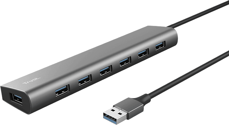 Hub - Trust Halyx, 7 puertos en 1, Para portátil o Macbook, 5 Gbit/s, Gris