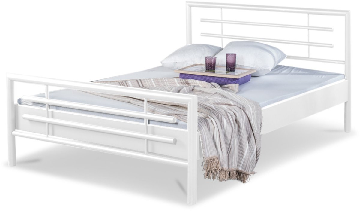 Bed Box Wonen Lola metalen bed met opbergbox Wit 180x210 cm