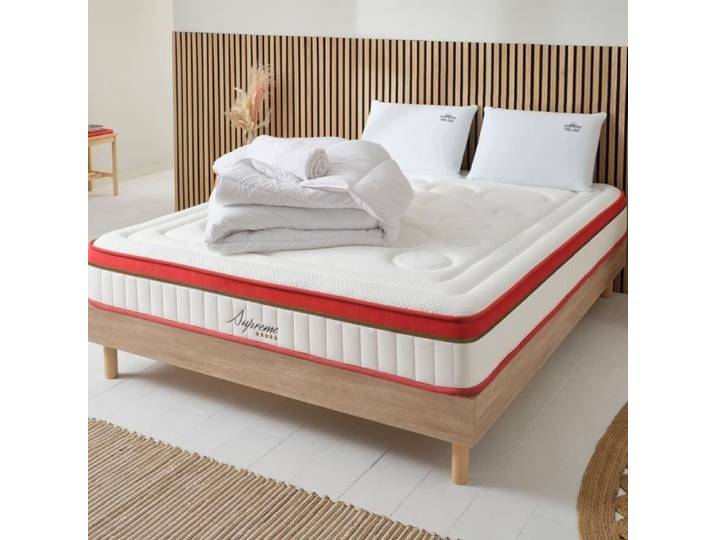 Ensemble Suprême 180x200 cm + sommier bois + accessoires - Mousse HD mémoire - Ép. 24 cm