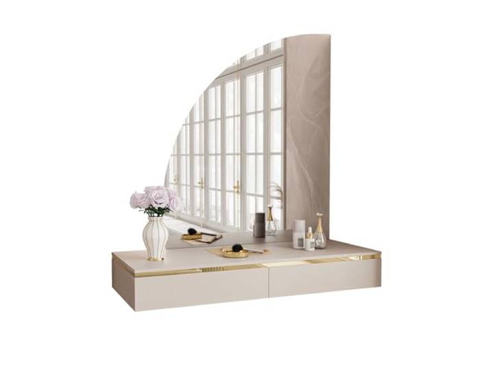 Lookway Schminktisch Aurora-Q Kaschmir matt, hängend mit LED Spiegel – moderner Make-up Tisch zur Wandmontage, platzsparender Frisiertisch für Schlafzimmer (Spiegel Links)
