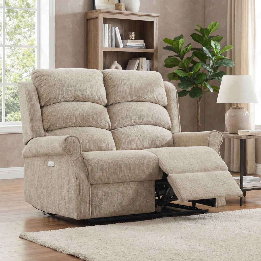 Lark Manor Constantino 2 Seater Electric Reclining Chenille Loveseat Beige 106cm H X 132cm W X 90cm D