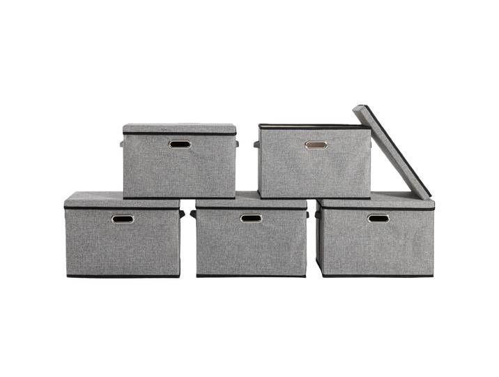 Aufbewahrungsbox mit Deckel BERTA 43 x 30 x 30 cm 5er Set grau