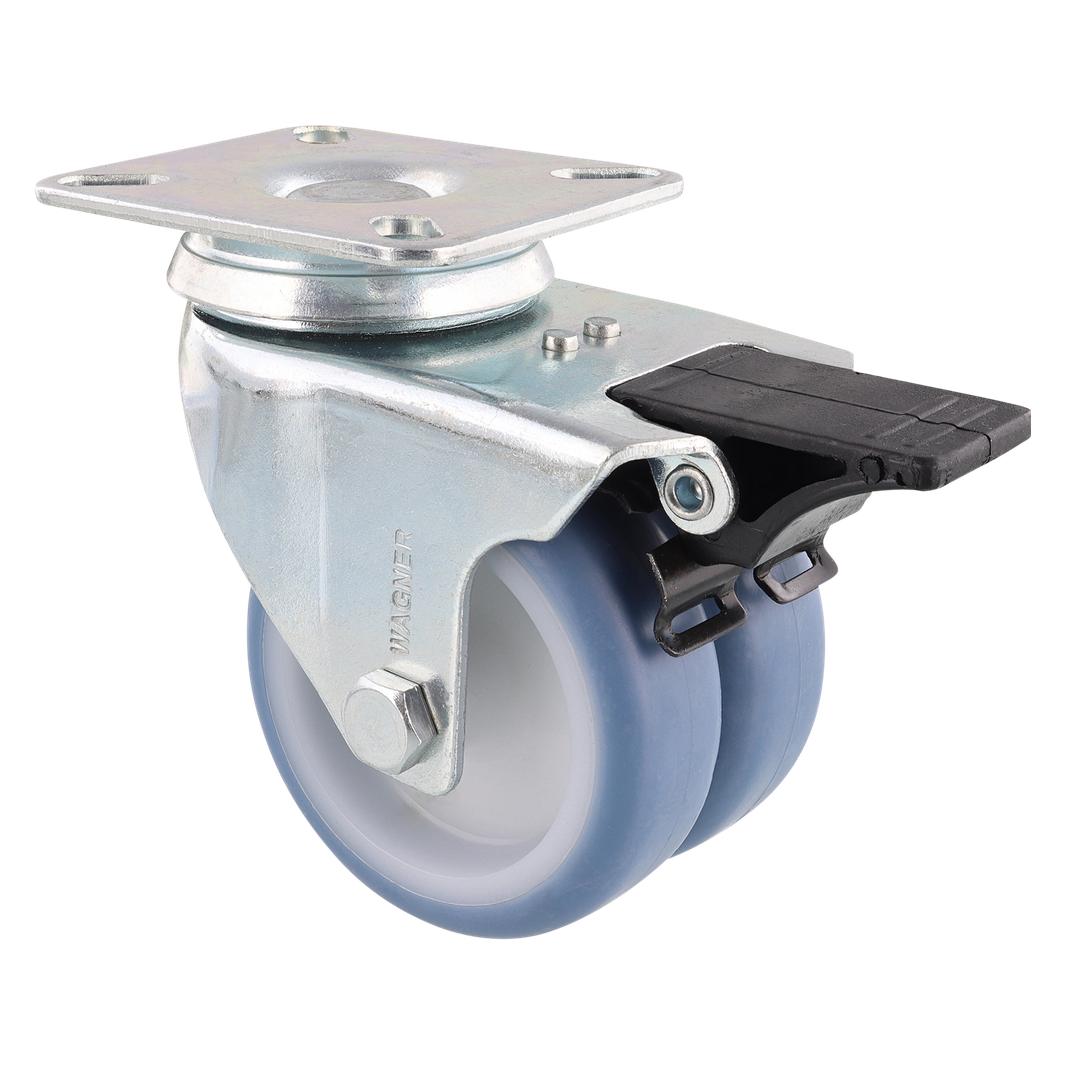 Wagner System Apparate-Lenk-Doppelrolle Eco ø 75mm mit Anschraubplatte und Feststeller soft (03 3577 01-135580.0075)