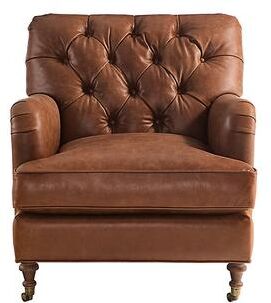Maggie Leather Chair - Chocolate Leather, Chocolate Flannel - Ballard Designs