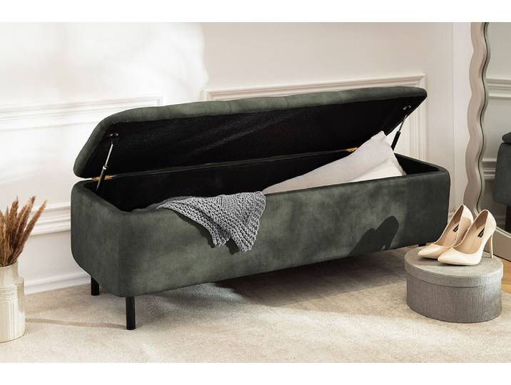 riess-ambiente Polsterbank EN VOGUE 120cm grün/schwarz - Samt, Metallbeine, Stauraum, Zierknöpfe (Einzelartikel, 1-St), gepolsterte Sitzbank - ideal für glamouröse Schlafzimmer & Ankleiden