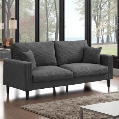 "74.8"" Corduroy High Resilience 3-Seater Upholstered Sofa with Wooden Frame"