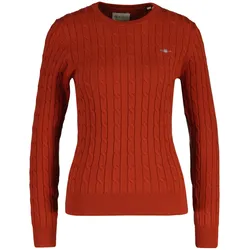 GANT Damen Pullover - STRETCH COTTON CABLE C-NECK, Rundhals, Zopfstrick, Logo Rot (Modern Rust) / 2XL
