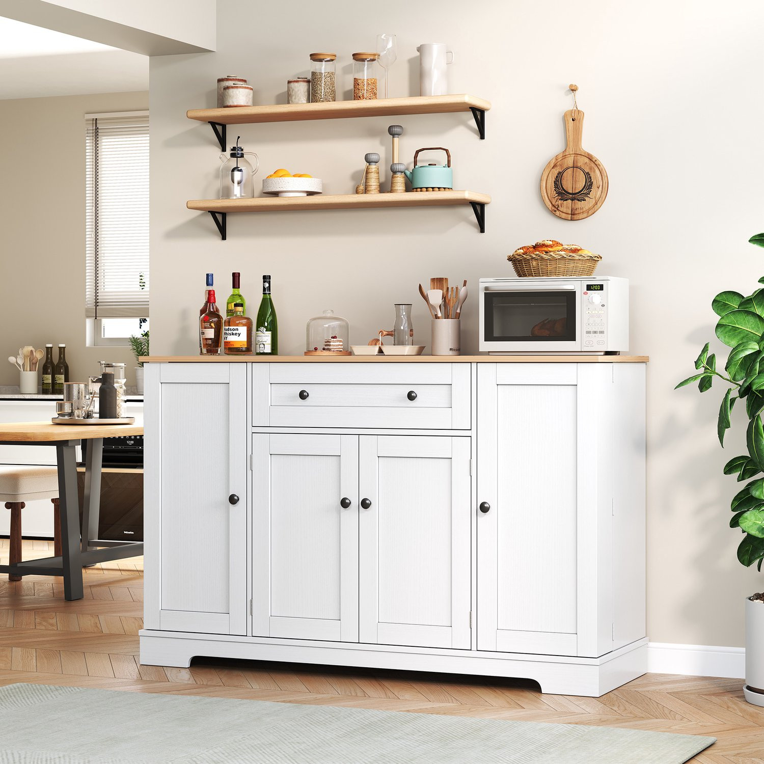 Intebiki Multifunctioneel Keukenbuffet Modern Dressoir met Lade en Verstelbare Planken Breedte: 138 cm