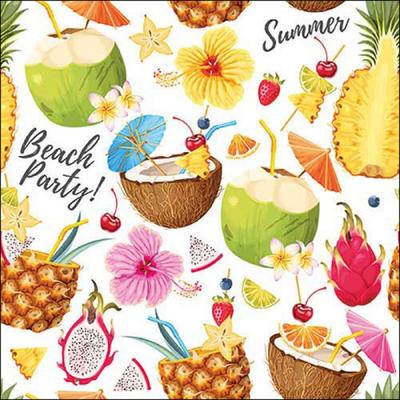 Ambiente 20 Servietten Papier 33x33cm 3-lag - hochwertige Einweg Papierservietten mit tropischen Früchten Sommerfest Gartenparty BBQ Beach Party Cocktailparty